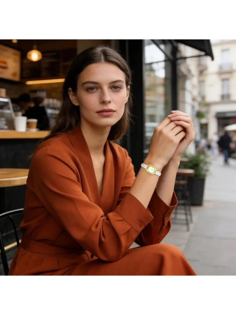 Women's White Ultra-Thin Square Dial Adjustable PU Leather Strap Wrist Watch